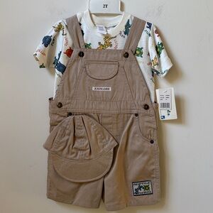 BT Kids 3pc Short, Khaki Overall Shorts, Hat NWT Boy’s Size 2T